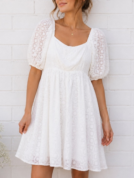 Jealous Tomato Dresses & Skirts - Jealous Tomato White Lace Babydoll Dress L Puff Sleeve Cottagecore Milkmaid